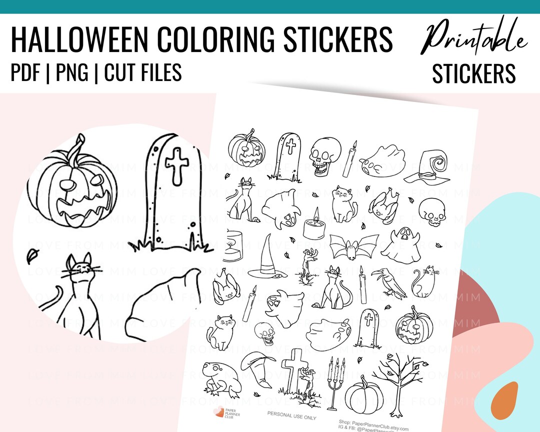 HALLOWEEN Printable Planner Stickers, Coloring Stickers, Witchy ...