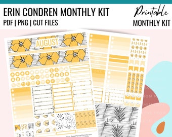 PRINTABLE AUGUST Planner Stickers, Printable Erin Condren, Monthly Kit, Monthly Planner Stickers, Summer Monthly Kit