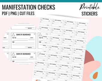 Printable MANIFESTATION CHECK Sticker Manifesting Cheque, Abundance Stickers for Planners Vision Board Law of Attraction PDF Cut Files
