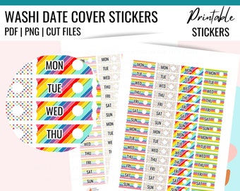 DATE COVERS Planner Stickers, Washi Style, Multicolour Date Cover Stickers and Cut Files, Silhouette, Cricut, Erin Condren, Happy Planner
