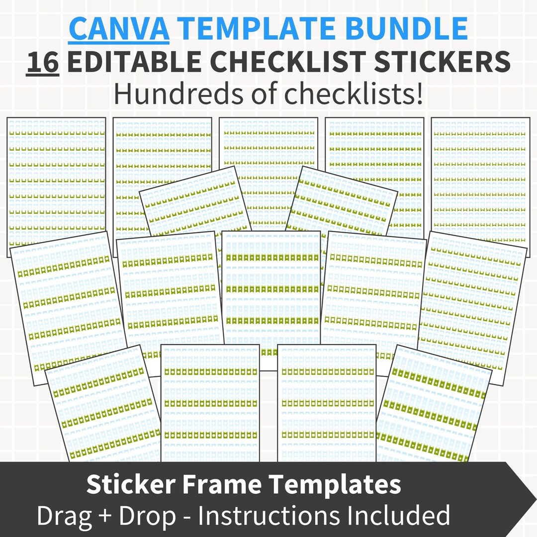 CANVA Checklists Template Bundle, 16 Blank Editable Sticker Frame ...