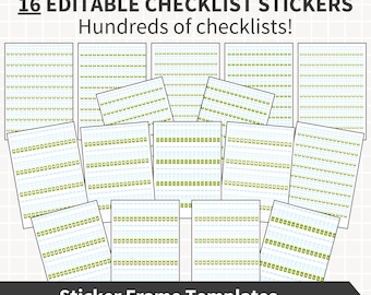 CANVA Checklisten Vorlage Bundle, 16 leere bearbeitbare Aufkleber Rahmen Vorlagen DIY Checklisten Label Aufkleber Blätter, kommerzielle Nutzung ziehen