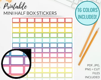 MINI HALF Box Printable Planner Stickers + Cut Files, Printable Half Box, Mini Half Boxes Printable Planner Stickers