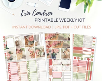 PRINTABLE ROSES Planner Stickers, Erin Condren Vertical Planner, Roses Stickers Kit, Roses Weekly Stickers Kit, Rose Planner, Photo Stickers