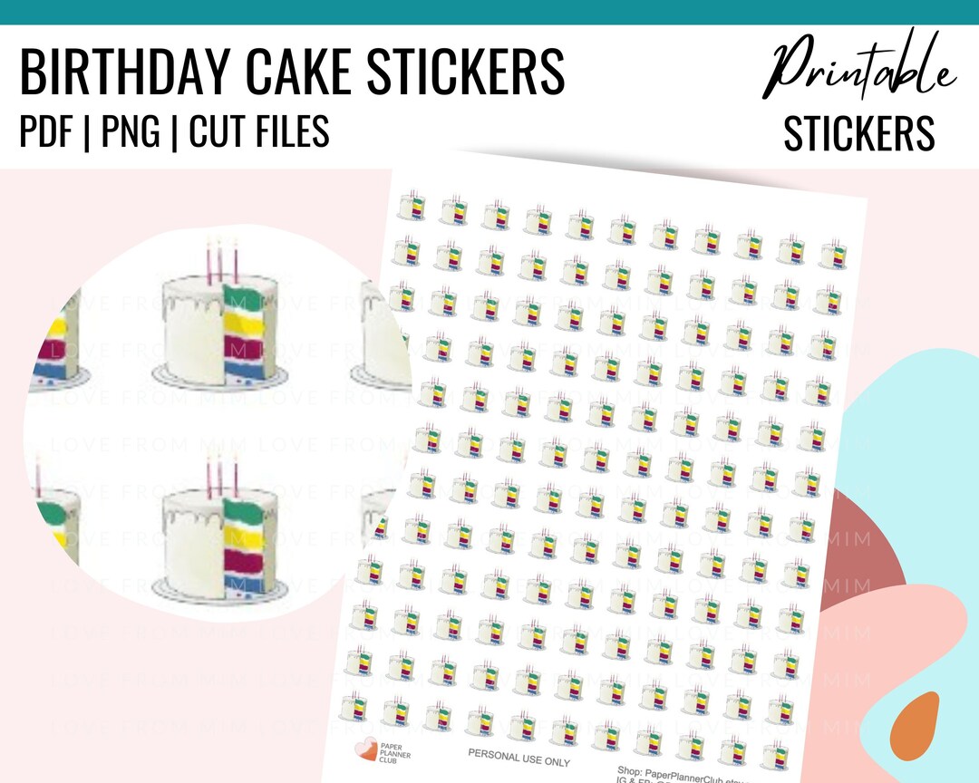 Printable BIRTHDAY CAKE Planner Sticker, Birthday Cake Icons, Hand ...