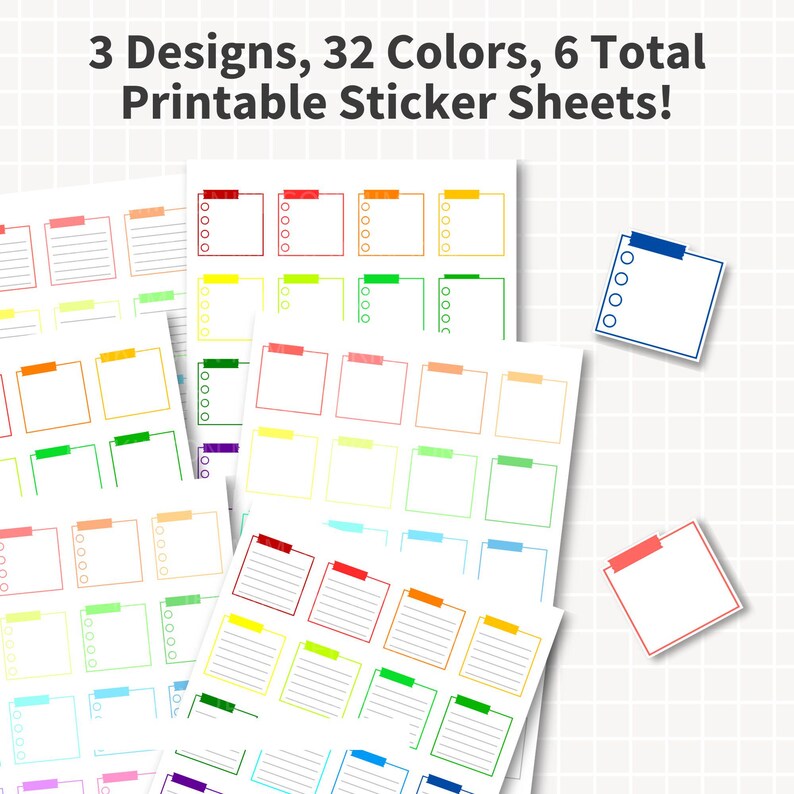 Sticky Notes Checkbox STICKY NOTES Planner Stickers Printable Bundle, 6 Sheets With Blank ...
