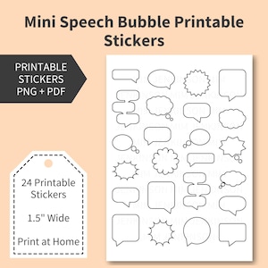 Pegatinas imprimibles para planificador con burbujas de diálogo, mini citas, imágenes prediseñadas de cómics, hojas de pegatinas, archivos recortables, álbumes de recortes, escritura.