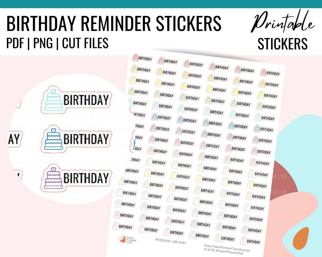 Printable BIRTHDAY Planner Sticker | Birthday Cake Printable Stickers ...