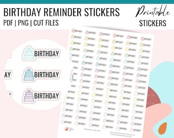 Printable BIRTHDAY Planner Sticker | Birthday Cake Printable Stickers | Birthday Reminder Stickers for Planners, Birthday Printables