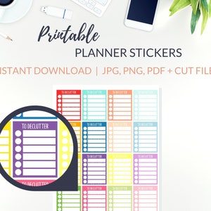 TO DECLUTTER Printable Stickers PDF, Decluttering Stickers with Cut Files | Minimalist Planner Sticker
