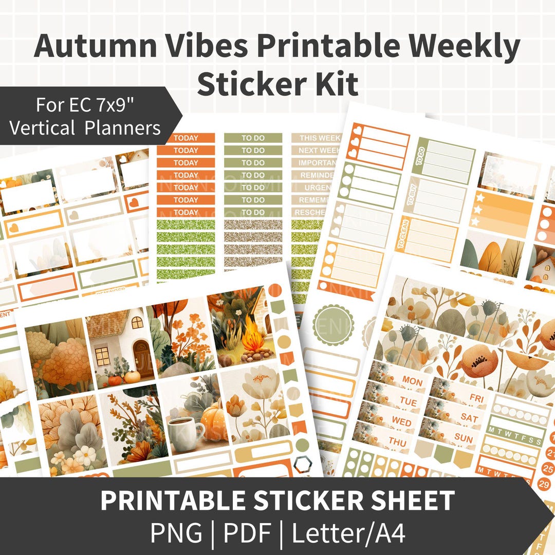 AUTUMN VIBES Planner Stickers Kit, Fall Weekly Printable for Erin ...