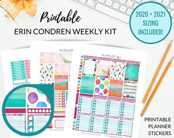 DRUCKBARE AQUARELL Planer Sticker, Wochenplaner Kit Erin Condren, Vertikale Planer Sticker, ECLP Wochenplaner Kit druckbar, Aquarell