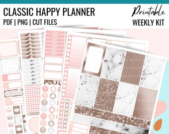 PRINTABLE ROSE Gold Planner Stickers | Weekly Planner Kit Classic Happy Planner | Happy Planner Weekly Kit Printable