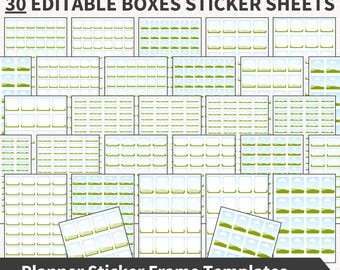 Boxen CANVA STICKER Template Bundle, 30 x bearbeitbare Rahmenvorlagen, DIY Planner Sticker Blätter, kommerzielle Lizenz, digital, ziehen und ablegen