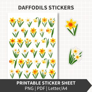 DAFFODIL Stickers Printable, Spring Summer Floral Yellow Flower Designs 1.5 Inch, 34 Decorative Scrapbook Planner Stickers Crafts Deco