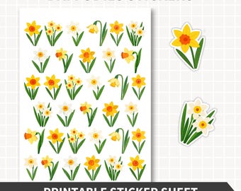 Narzisse Aufkleber bedruckbar, Frühling Sommer Floral Gelb Blumen Designs 1,5 Zoll, 34 Dekorative Scrapbook Planer Aufkleber Handwerk Deco