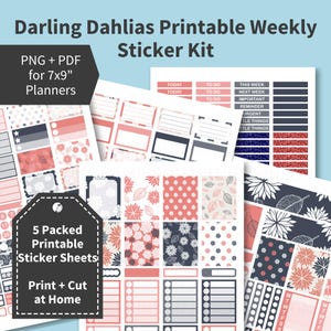 PRINTABLE DAHLIAS Planner Stickers, Erin Condren Vertical Planner, Floral Stickers Kit, Floral Weekly Stickers Kit, Floral Planner image 1
