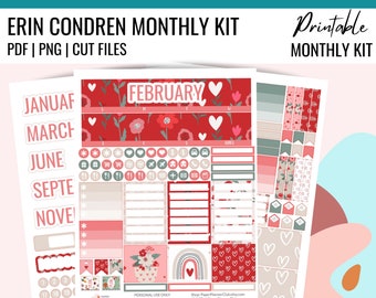 FEBRUARY MONTHLY Kit, Erin Condren February Stickers, All Months Included, February Planner Stickers, Cut Files, Valentines Monthly Kit Boho