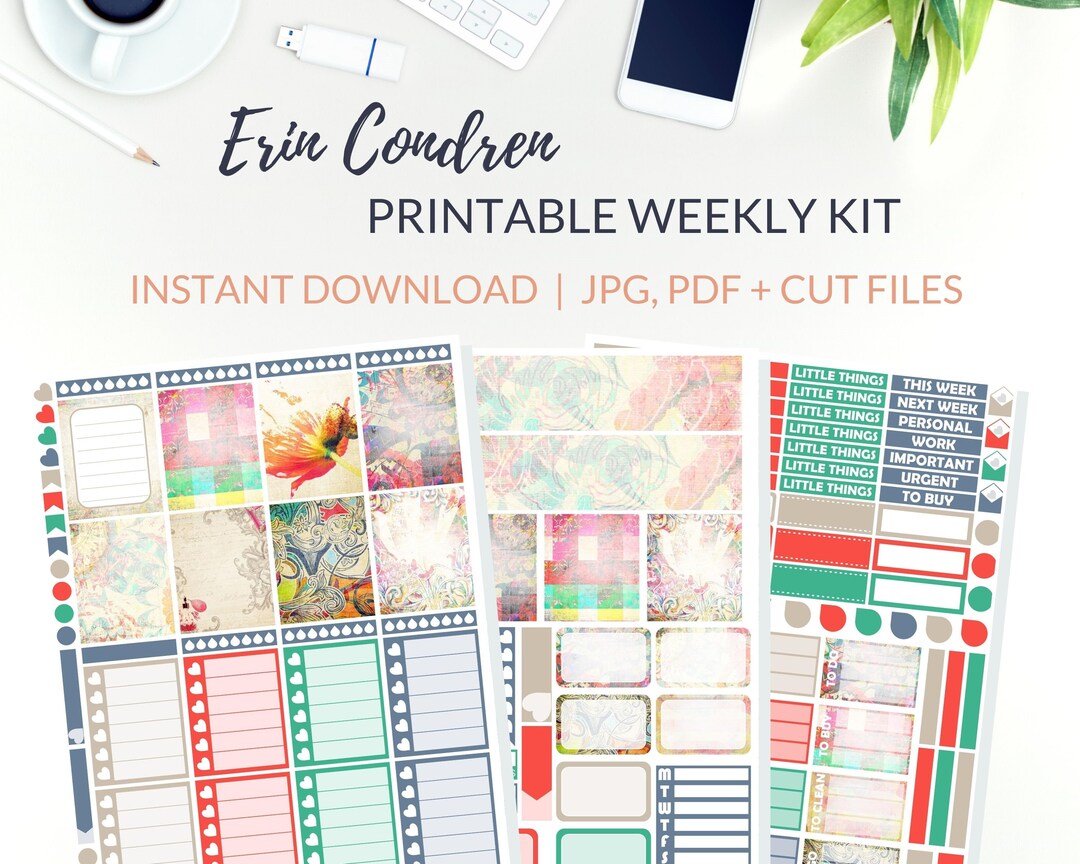 PRINTABLE VINTAGE Planner Stickers Weekly Planner Kit Erin Etsy