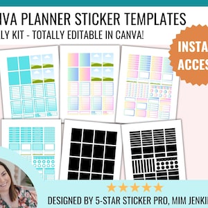 CANVA Planner Sticker Template, Editable Stickers Templates, Weekly Kit, Happy Planner, Erin Condren, Commercial Use, Cricut, Silhouette