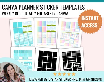 CANVA Planner Sticker Template, Editable Stickers Templates, Weekly Kit, Happy Planner, Erin Condren, Commercial Use, Cricut, Silhouette