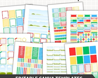 CANVA Planner Sticker Template, Editable Digital Planner Stickers Templates, Happy Planner, Erin Condren, Commercial Use, Cricut, Silhouette