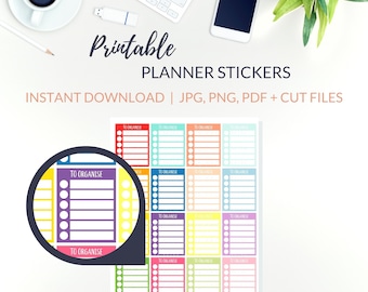 TO ORGANISE Printable Stickers PDF, Tidying Stickers with Cut Files | Minimalist Planner Sticker