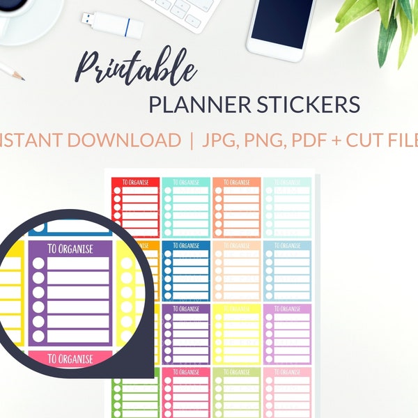 TO ORGANISE Printable Stickers PDF, Tidying Stickers with Cut Files | Minimalist Planner Sticker