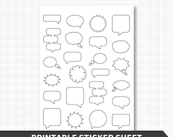 Pegatinas imprimibles de burbujas de diálogo, mini pegatinas con citas para planificador, etiquetas de estilo cómic para álbumes de recortes, pegatinas decorativas para escribir, descarga instantánea