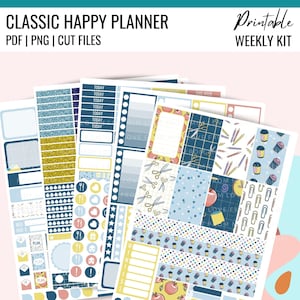 Back to School PRINTABLE Planner Stickers, Classic Happy Planner, Teacher Planner Stickers Printable, Student Weekly Stickers Kit image 1