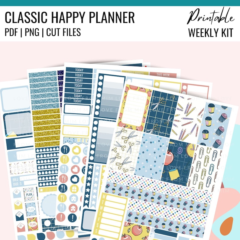 Back to School PRINTABLE Planner Stickers, Classic Happy Planner, Teacher Planner Stickers Printable, Student Weekly Stickers Kit image 1