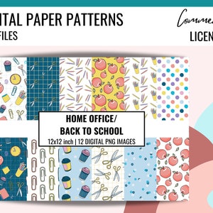 BACK TO SCHOOL Digital Paper Home Office Digital Pattern for Stickers, Planner Papers,, Seamless Digital Patterns, Commercial License