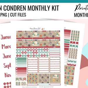 Maandelijkse kerstset, Erin Condren, alle maanden inbegrepen! Niet gedateerd, maandelijkse plannerstickers, gesneden bestanden, afdrukbaar met kerst