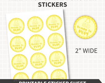 Babyparty Aufkleber 5 cm rund Gelb Bereit zu Pop druckbare Aufkleber Blatt 12 Kreis Aufkleber PNG PDF Cupcake Toppers Party Favors Printables