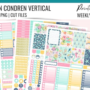 DRUCKBARE SOMMER Planer Aufkleber, Wochenplaner Kit Erin Condren, vertikale Planer Aufkleber, ECLP Weekly Kit druckbar, Sommeraufkleber