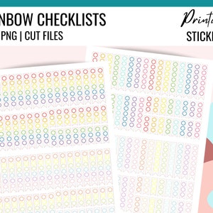 RAINBOW CHECKLIST Printable Planner Stickers + Cut Files | Printable Checklist Stickers EC Stickers Rainbow Dot Checklists