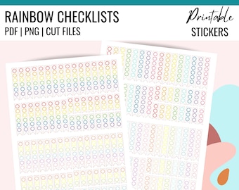 RAINBOW CHECKLIST Printable Planner Stickers + Cut Files | Printable Checklist Stickers EC Stickers Rainbow Dot Checklists