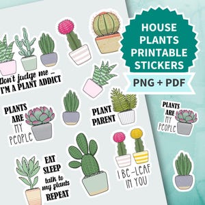 Zimmer Pflanzen PNG druckbare Aufkleber Bogen, Druck Pflanze Aufkleber Cricut, Silhouette geschnitten Datei PDF, Clip Art Digital, Mama Geschenk, digitaler Download