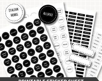 PRINTABLE SPICE JAR Labels, Herb & Pantry Label Set, Kitchen Organization Stickers, Cricut Silhouette Cut Files, Blank Labels Included