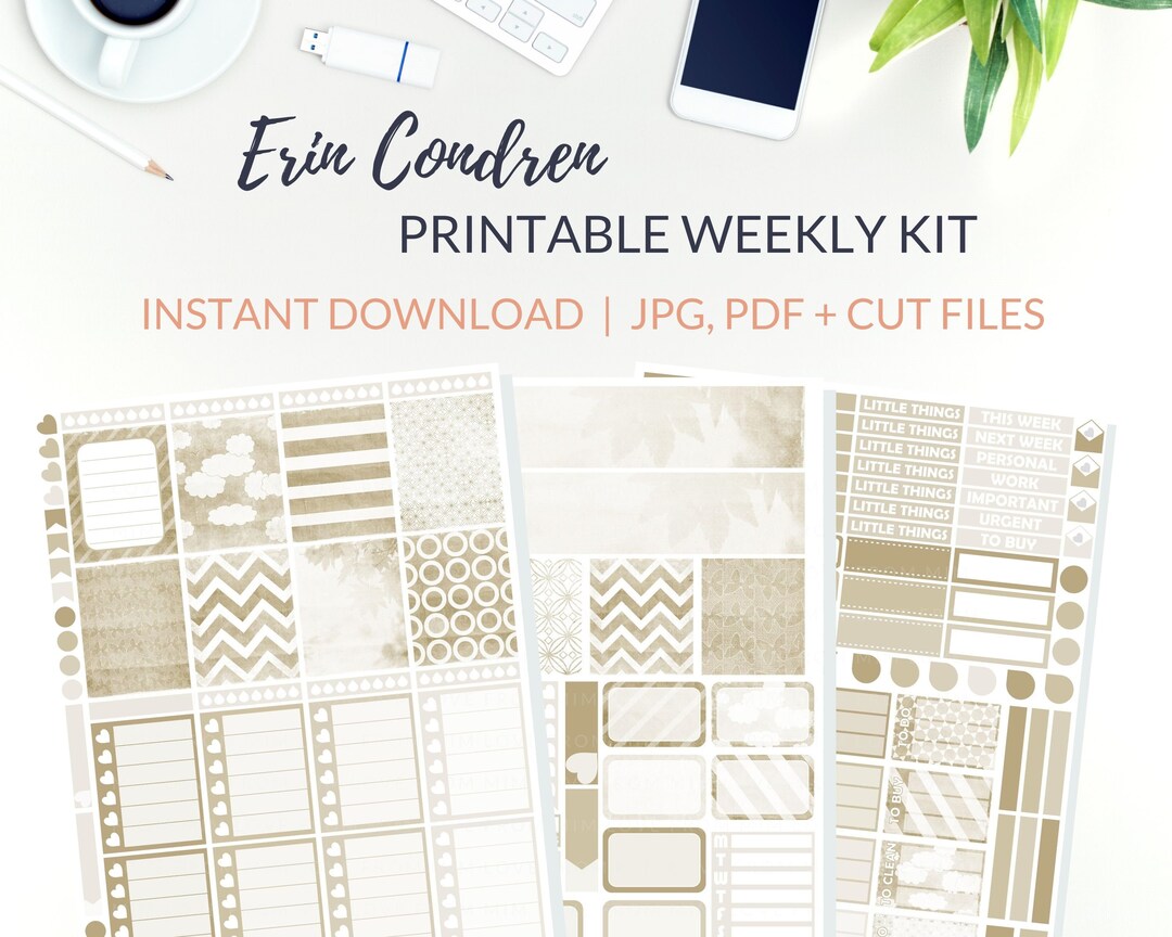 PRINTABLE NEUTRAL Planner Stickers Weekly Planner Kit Erin Etsy