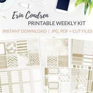PRINTABLE NEUTRAL Planner Stickers | Weekly Planner Kit Erin Condren, Vertical Planner Stickers, ECLP Weekly Kit Printable, Neutral Stickers