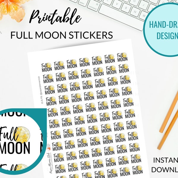 Afdrukbare FULL MOON Stickers voor Planners | Full Moon Afdrukbare Stickers | Moon Ritual Planner Stickers | Maanfasestickers voor planners