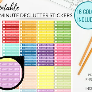 15 MINUTE DECLUTTER 印刷可能なステッカー PDF、カットファイル付きデクラッターステッカー、整理ステッカー | ミニマリスト プランナー ステッカー