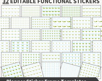 CANVA STICKER Vorlagenpaket, funktionale Planeraufkleber, 32 x bearbeitbare Rahmenvorlagen DIY, kommerzielle Nutzung, Herz Sternpfeil Teardrop
