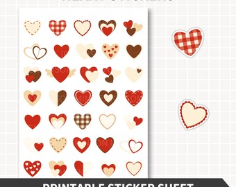 VALENTINSTAG HERZ Aufkleber, Romantische Rot Braun Creme Herzen, 35 Planer Scrapbook Sticker Cricut Crafts Printables Valentinstag