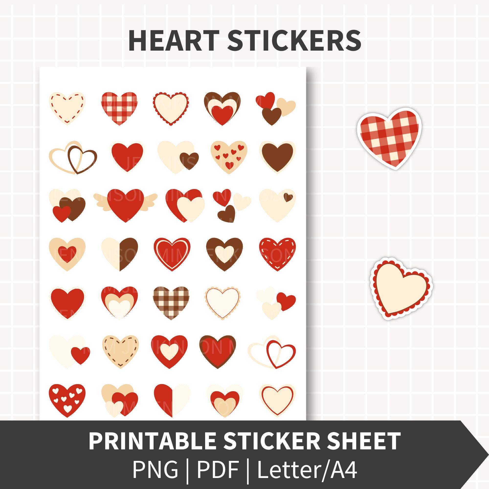 VALENTINE HEART Stickers Printable, Romantic Red Brown Cream Hearts,…