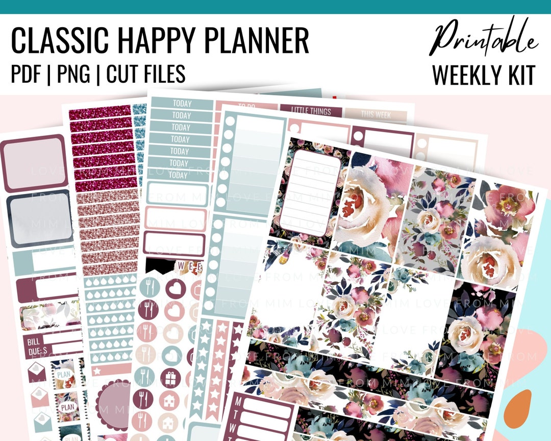 DUSK PRINTABLE FLORAL Planner Stickers, Classic Happy Planner, Floral ...
