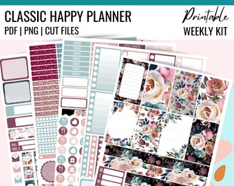 DUSK PRINTABLE FLORAL Planner Stickers, Classic Happy Planner, Floral Planner Stickers Printable, Floral Weekly Stickers Kit, Floral Planner
