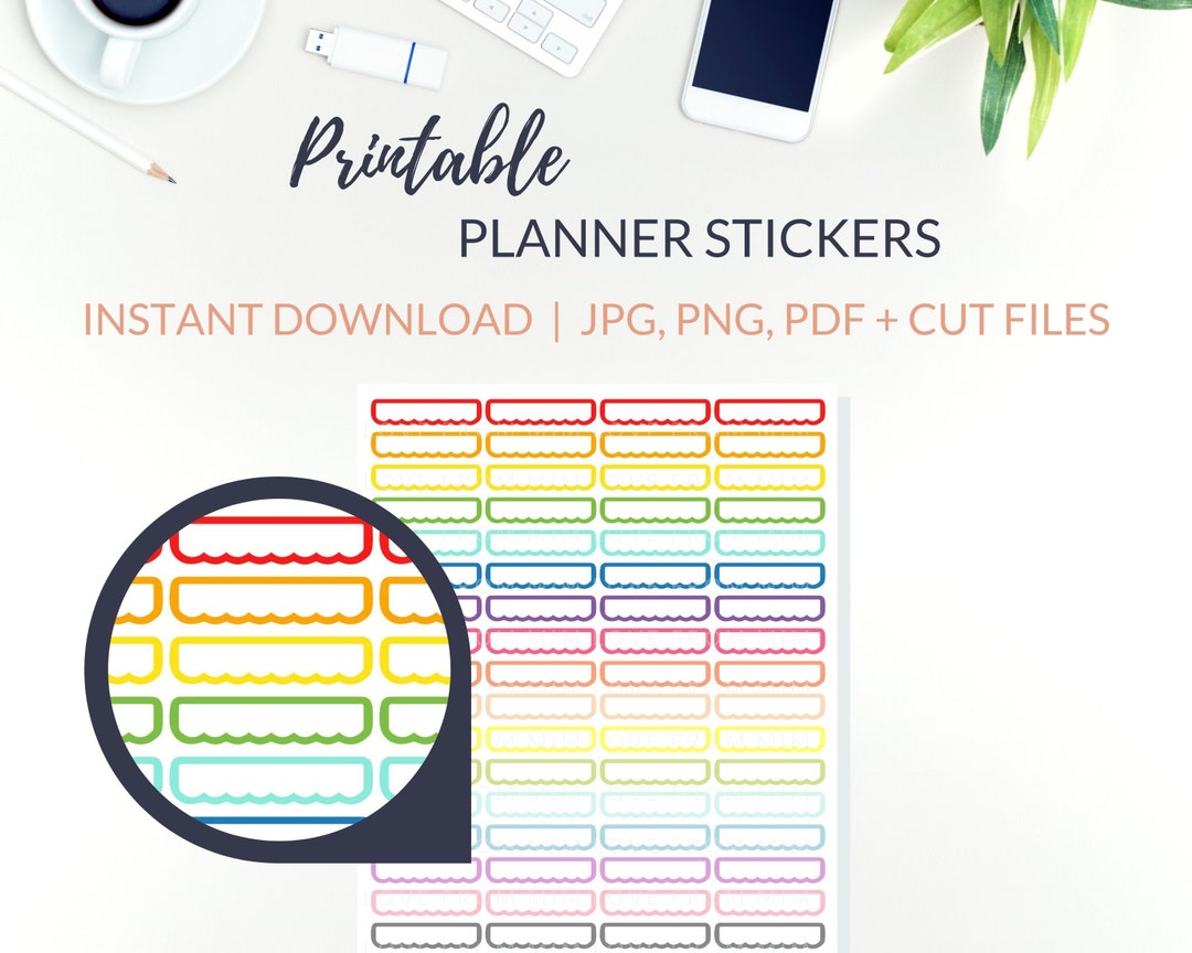 Planner Header Images SCALLOP HEADER Printable Planner Stickers and Cut Files, Multicolor ...
