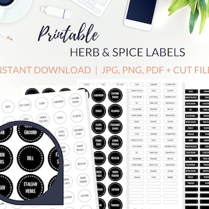 Printable SPICE JAR LABELS | Print at Home | Silhouette + Cricut | Blank Spice Labels for Jars | Pantry Printables | Pantry Labels
